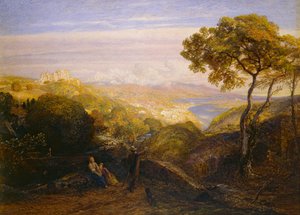 プロスペクト、1864-81（ロンドンのボード上のアラビア色の水彩画とボディカラー） 作： Samuel Palmer